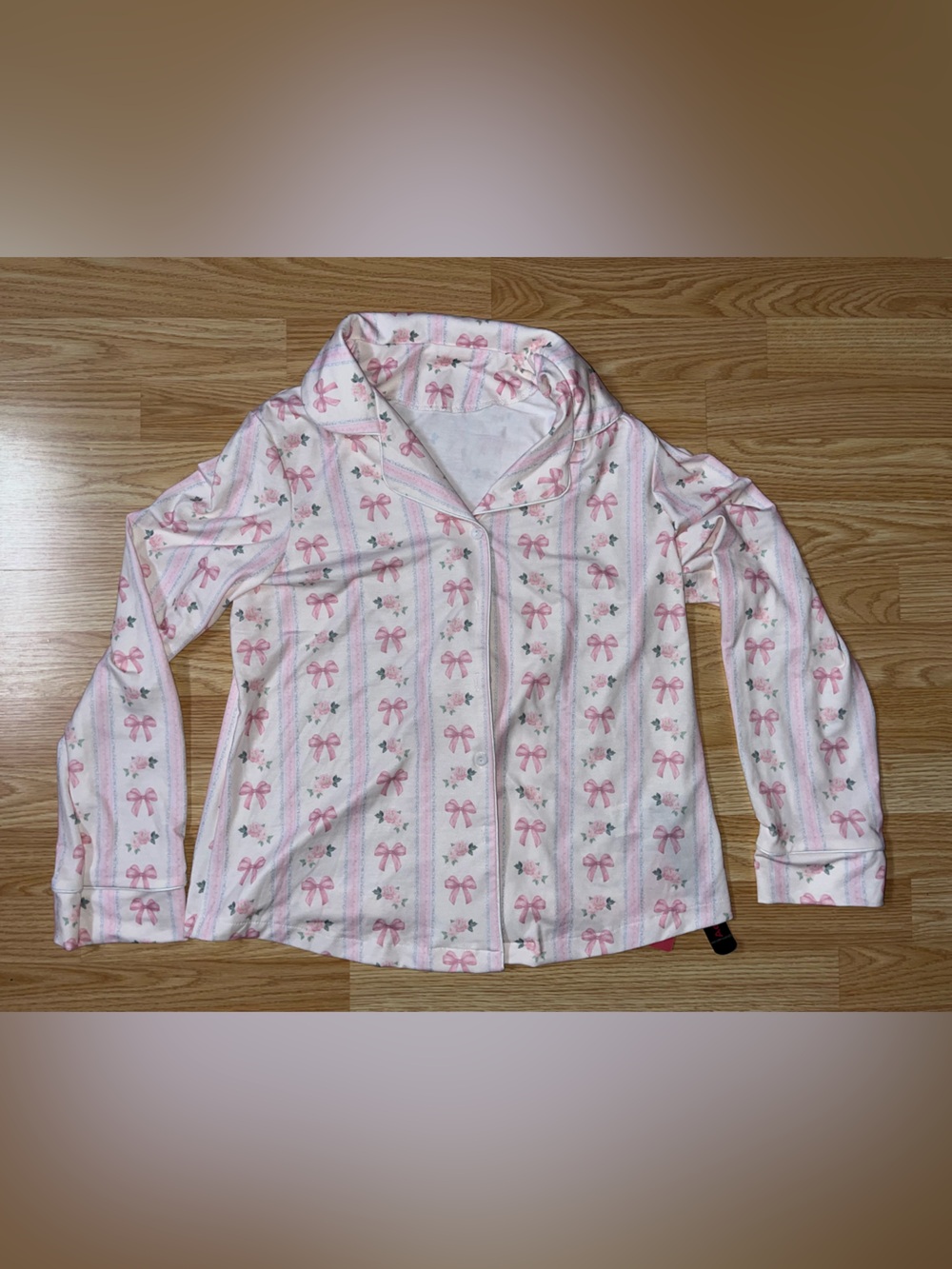 ROMWE Pink Bow-Print Women’s Top and Bottom - Pyjama Set